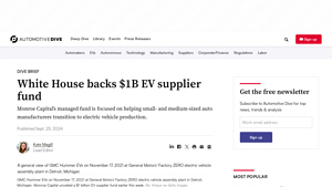 White House backs $1B EV supplier fund | Automotive Dive - ev supplier