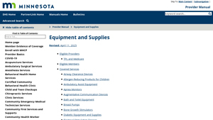 Equipment and Supplies - Minnesota Department of Human Services - durable medical equipment supplier