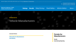 Vehicle Manufacturers - NHTSA - automotive safety supplier