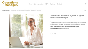 Job Duties: Hot Water System Supplier Operations Manager - hot water system supplier