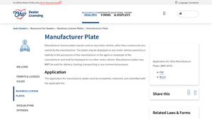 Manufacturer Plate | Auto Dealers - Ohio - licence plate manufacturers
