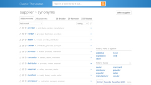 Synonyms for Supplier - Classic Thesaurus - synonym for suppliers