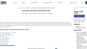 Top 10 Lithium Ion Battery Manufacturers in India - NPP POWER - lithium ion suppliers