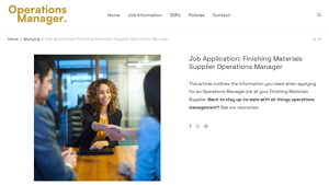 Job Application: Finishing Materials Supplier ... - Operations Manager - finishing materials supplier