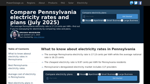 Compare Pennsylvania electricity rates and plans (June 2025) - electric supplier rates in pa