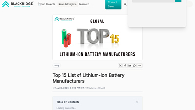Top 15 Lithium-ion Battery Manufacturers | Blackridge Research