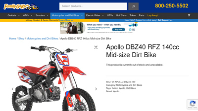 Apollo DBZ40 RFZ 140cc Mid-size Dirt Bike - FamilyGoKarts.com