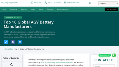 Top 10 Global AGV Battery Manufacturers - HIITIO