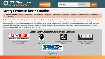 North Carolina Gantry Crane Manufacturers Suppliers - IQS Directory